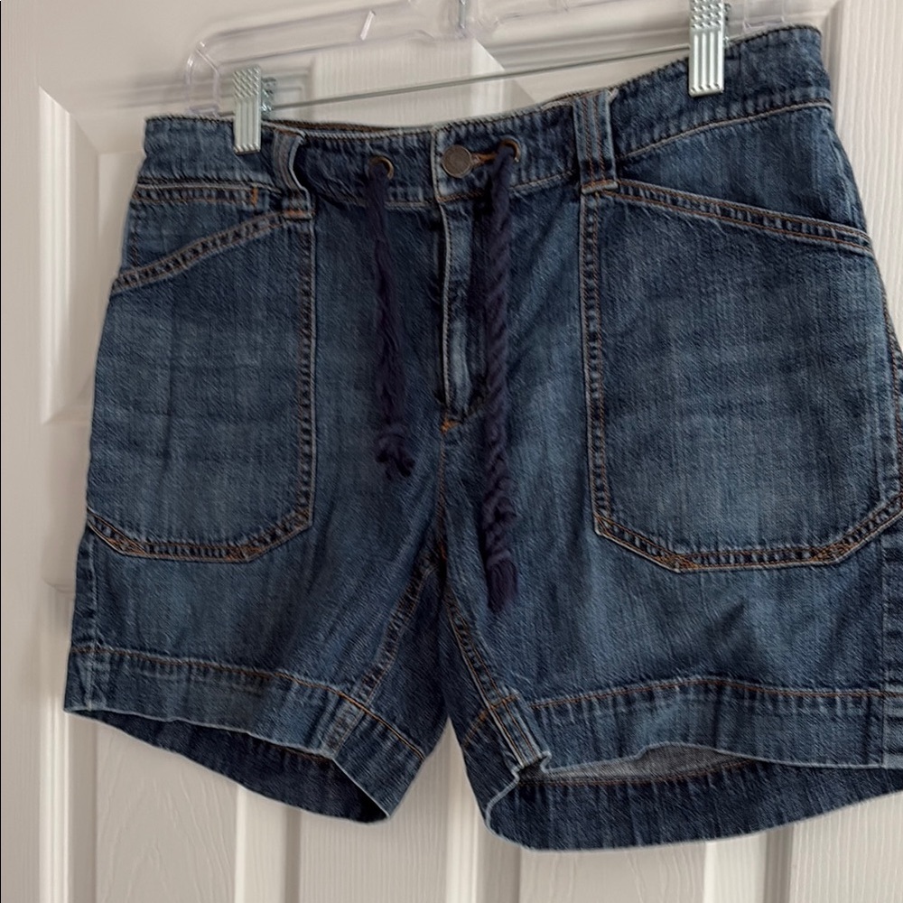 Denim Drawstring Pocket Shorts - Blue